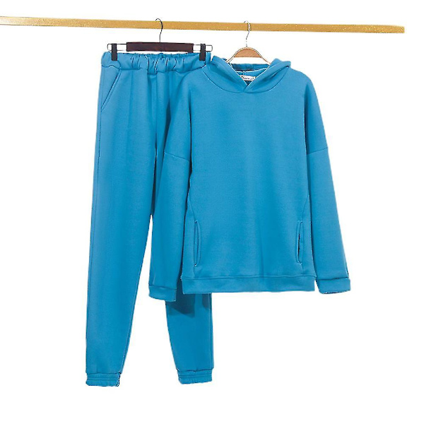 Løs treningsdresssett Fleece Genser Bukser Casual Sport Dress V Blue M