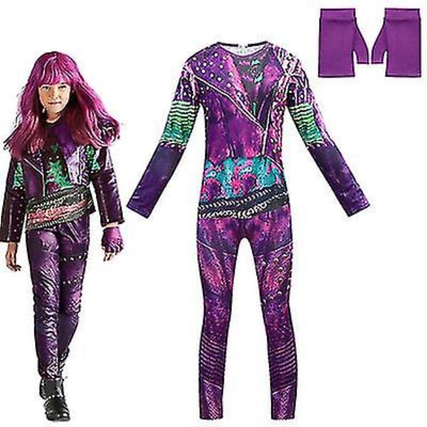 Descendants 3 Mal Kostym Flickor Cosplay Jumpsuits Handskar Outfits 90years V 5-6years