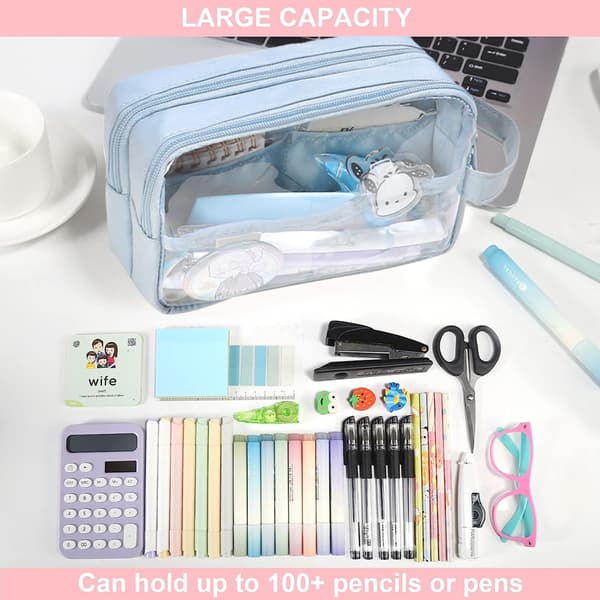 Case Transparent Stor förvaring Penna Pennfodral Penna sky blue