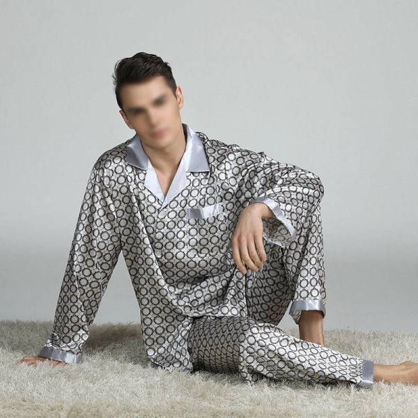Herra Pyjamasetti T-paita Lounge Housut Housut Yövaatteet Puku Pjs Silver XL