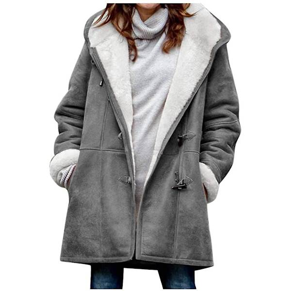 Dame Vinterfrakke Tyk Varm Fleece Hættejakke Dame Casual Plus Size Parka Jakke V Gray 4XL