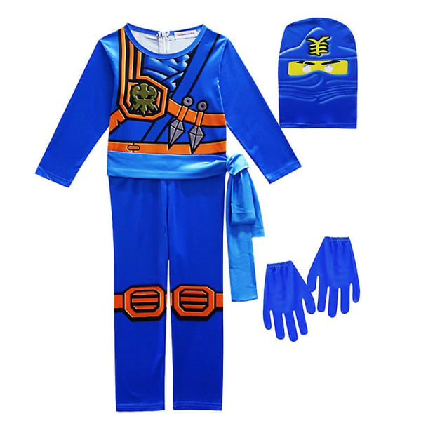 Hot Sell Ninja Cosplay Kostymer Gutt Jumpsuits Set Halloween Julefest Klær Ninja Superhelt Streetwear Kostymer Blue 5-6T