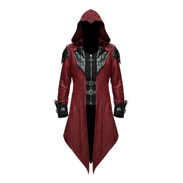 Mub- Zip Up Costume Hoodie Menn Steampunk Jakke Middelaldersk Lang Gotisk Viktoriansk Frakk Halvfrakk for Halloween 2 V . 2 L