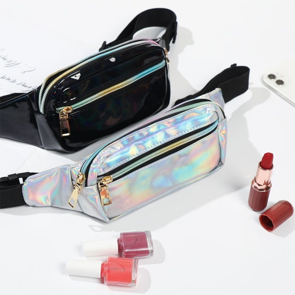 2Kpl Uusi holografinen vyölaukku laser MUSTA&ROSA black&pink