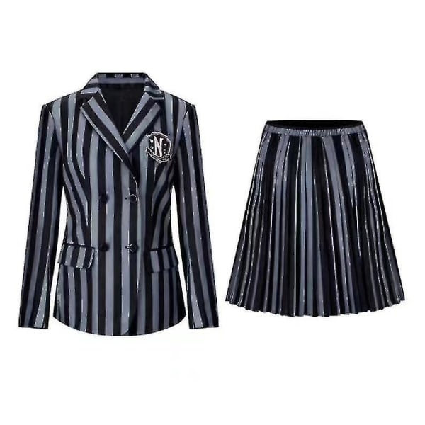 Uusi keskiviikko Addams Cosplay-asusetti Nevermore Academy School Uniform Halloween Carnival Party -asu aikuisille lapsille V Without wig Child S