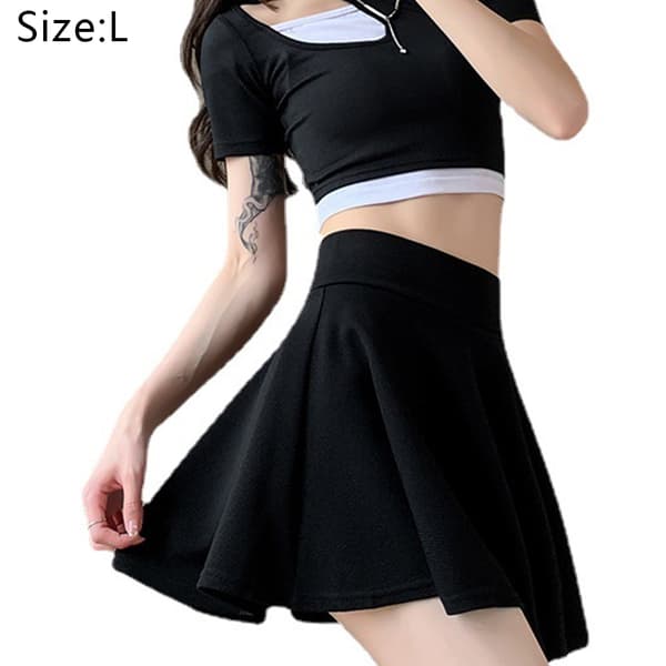 Kvindernes Basic Alsidig Stretchy Udvidet Casual Mini Skater Kjole black L