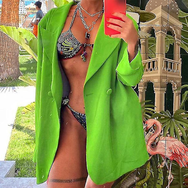 Kvinner Langarmede Business Jakker Work Cardigan Jakke Single Breasted Blazers - Green M