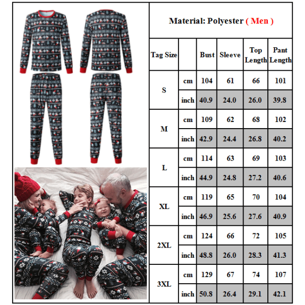 Aikuisten lasten perheen yhteensopivat joulupyjamat Xmas yöasut Pyjamat PJs-setti Men 3XL