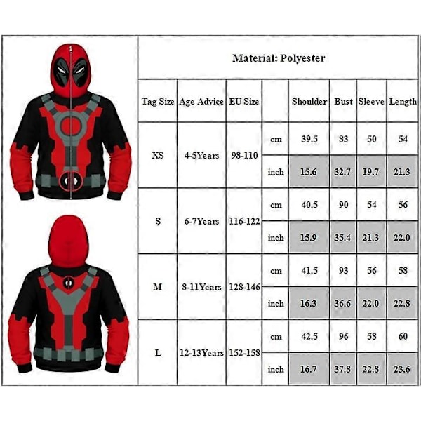 Deadpool Kläder Barn Pojkar Cosplay Superhjälte Kostym Full Zip Hoodie Huvtröja Pullover Toppar Ålder 4-13År V . 8-11Years