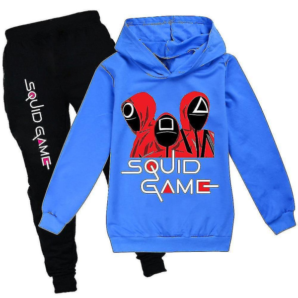 Squid Game Børns Sports Træningsoverall Sæt Hoodie Bukser Outfit Tøj Dark Blue 7-8 Years