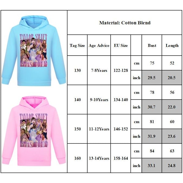 Taylor Swift Kids Pige Længærmet Hættetrøje Trøje Topper Jumper Hoodie Pink 0 Pink V . Pink 130cm