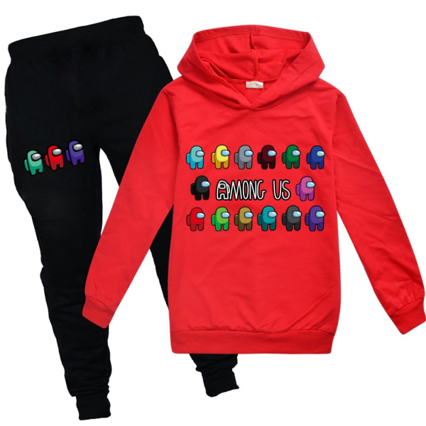 Kids Game Among Us Sweater Hoodie Byxor Träningsoverall Set trendigt V red 100cm
