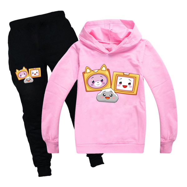 Pojkar Flickor LANKYBOX Hoodies Träningsoveraller Toppar+Joggerbyxor Set pink 150cm