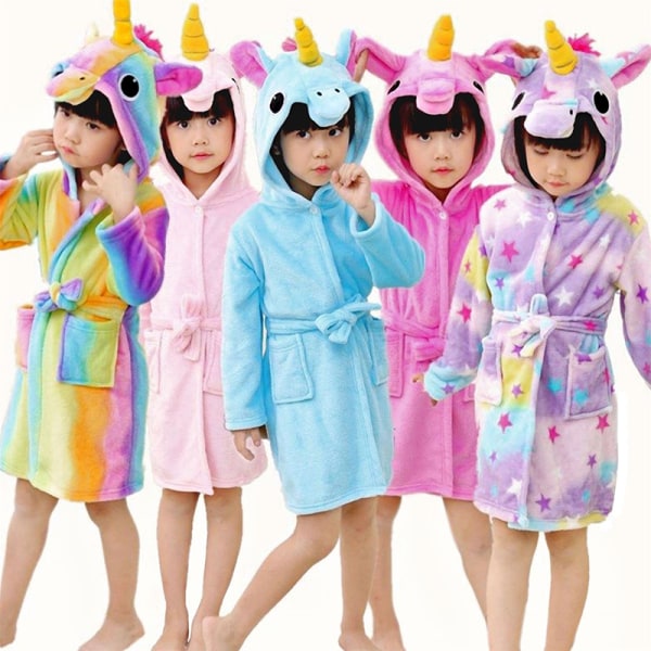 Barn Flickor Hooded Morgonrock Handduk Badrock Klänning Pyjamas pink 3-4Years