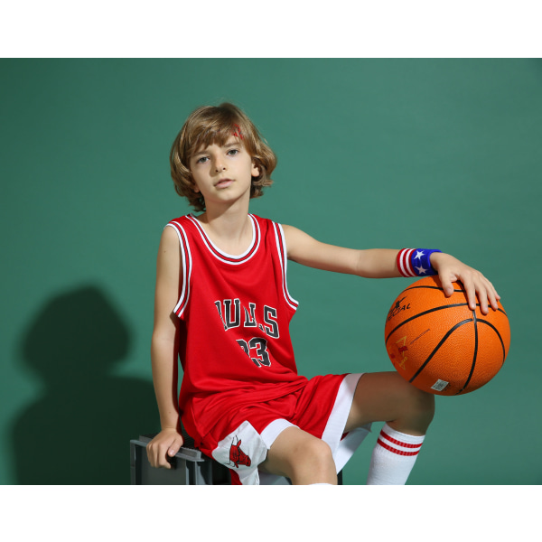 Michael Jordan No.23 Baskettröja Set Bulls Uniform för barn tonåringar Yz Red L (140-150CM)