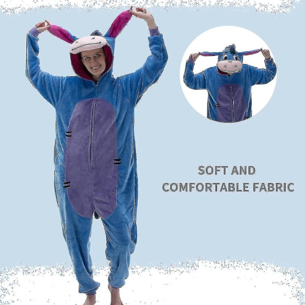 Snug Fit Unisex Aikuisten Onesie Pyjama, Flanelli Cosplay Eläin Yksikappale Halloween Puku Yöpuku Kotivaatteet Q Pooh L Donkey 105cm