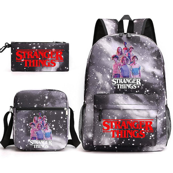 Stranger Things Ryggsekk Tredelt sett Student Skoleveske Canvasveske Y W Star Black