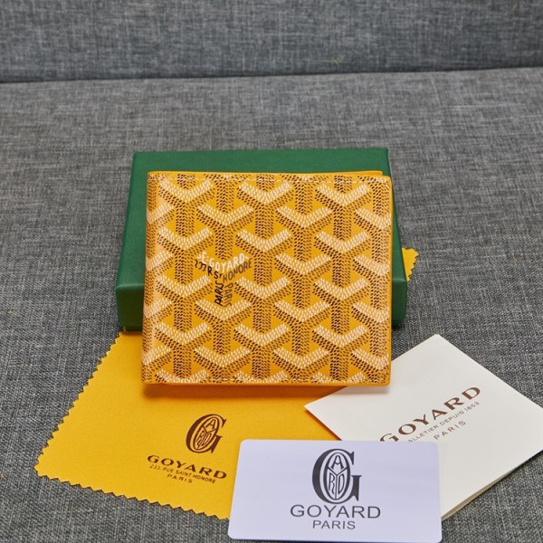 Bifoldad plånbok i äkta läder med flera kortplatser, kort herrplånbok yellow