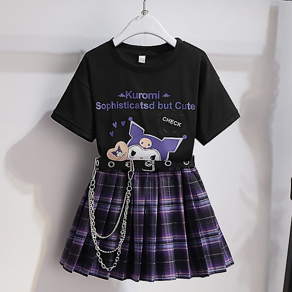 Sanrios Cartoon Kawaii Tyttöjen Valkoinen T-paita Puku Kuromi Söpö Kesä Lyhythihainen College Jk Yhtenäinen Hame Lapset Muodikas Hame
