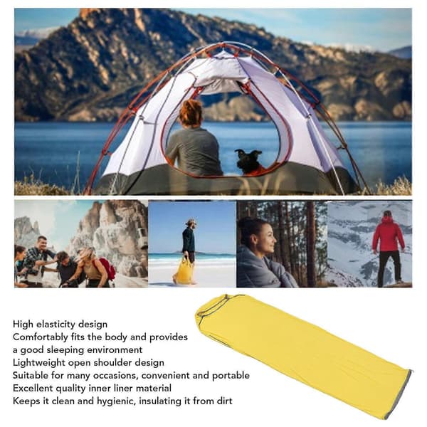 Lätt Sovsäckslakan Smutsresistent Hög Elastisk Portabel Sovsäckslakan för Backpacking Hotell Camping Vandrarhem Gul