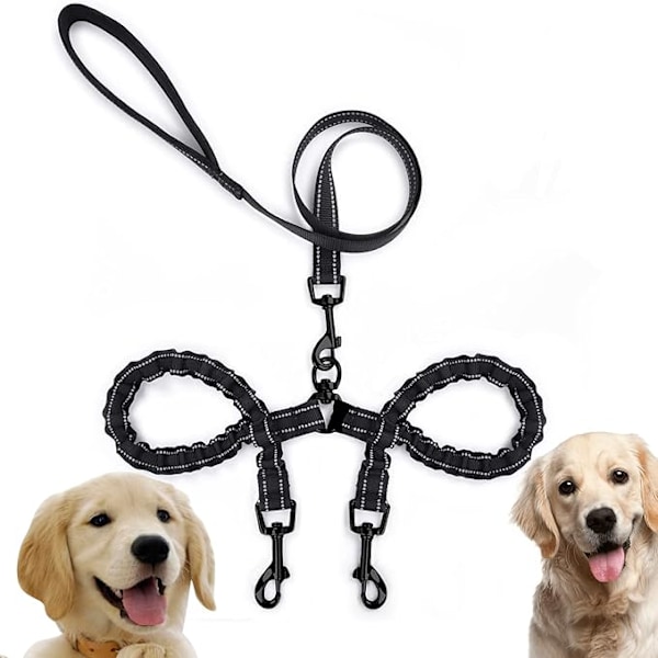 Double leash for 2 dogs, dog leash, reflex, training and tracking