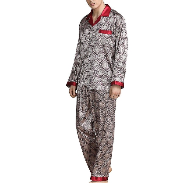 Printed issilke lång pyjamas 2-delat set