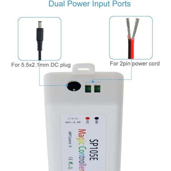 Magic Dream Bluetooth trådløs LED-lysstyring, farve, iOS, Android, DC5V-24V, ideel til WS2811, WS2812B, WS2801, SK6812 adresserbar LED-strip Pi