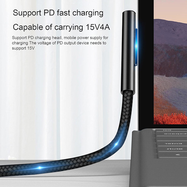 65w 15v 4a Laptop-opladningskabel Magnetisk højhastigheds Pd hurtigopladning Type-c Notebook-strømadapterkonverterledning Kompatibel Microsoft Surface Pro 3/4/