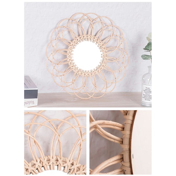 Rattan Innovativ Kunstdekorasjon Rundt Sminke Speil Blomst Klesrom Stue Bad Veggmontert Speil Håndverk