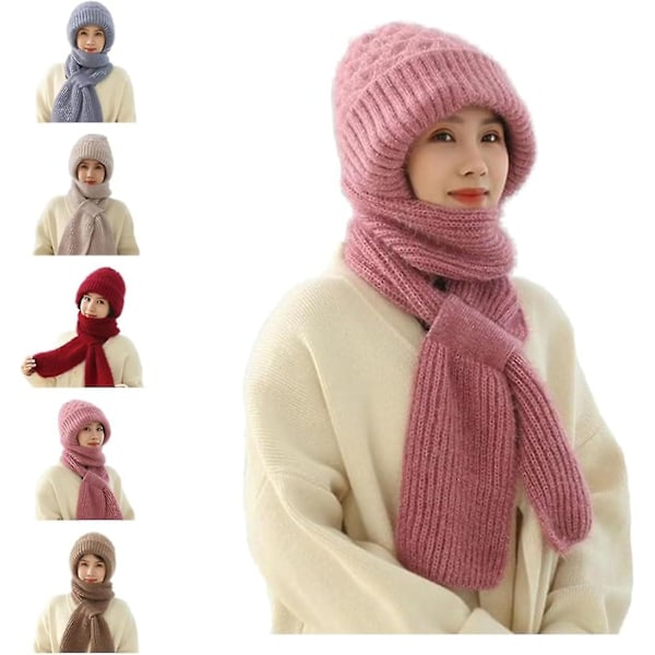 Integrated Ear Protection Windproof Cap Scarf,2 In 1 Winter Warm Knitted Hat Scarf,thickening Beanie Hat Scarf