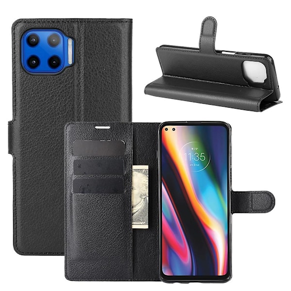 Litchi Korn Lommebok Stativ Lærdeksel for Motorola Moto G 5G Plus