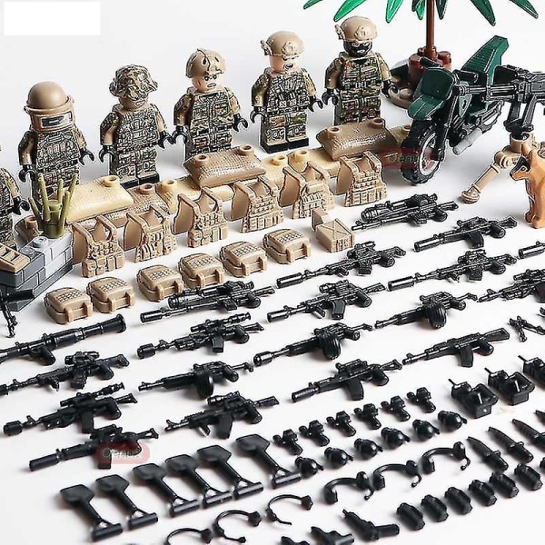 6 stk WW2 Military Swat Team Politi Soliders Action Figurer Med Udstyr Byggeklodser Legetøjssæt