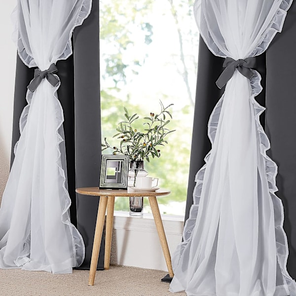 Blackout-gardiner til stue, dekorative vinduesbehandlinger, dobbelte gardiner, plisserede, gennemsigtige gardiner, landlig stil, design, w 132,88 x l 213,3