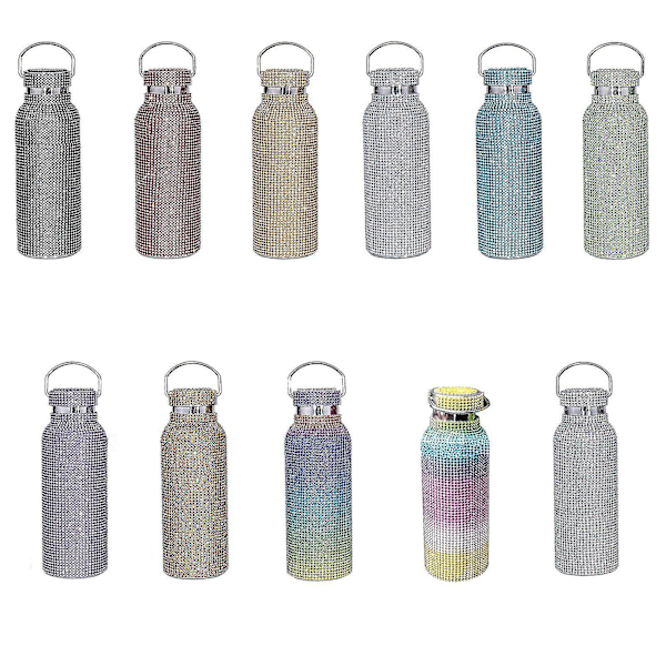 Diamant Vannflaske Bling Rhinestone Rustfritt Stål Termisk Flaske Med Kjede For Kvinner Jenter Gave - Jxlgv colorful