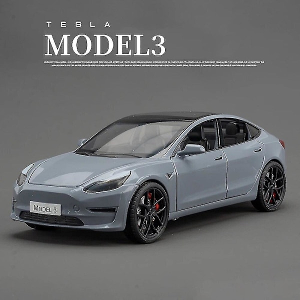1:24 Tesla Roadster Model Y Model 3 Tesla Model S -leluauto, jossa ääni ja valo, lasten lelukeräilyesine, syntymäpäivälahja Model 3 Silver