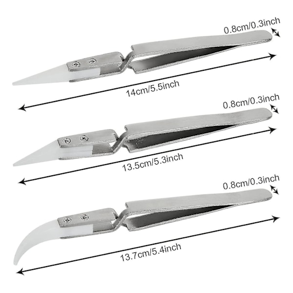 6 stk keramiske pinsetter med omvendt lodding, ikke-ledende, antimagnetiske spisse og buede tupper