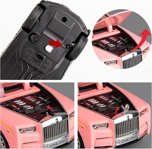 1/32 Rolls-Royce Phantom Modelbil, Zink Legering Træk Tilbage Legetøjsbil Med Lyd Og Lys Til Børn Dreng Pige Gave (Pink)