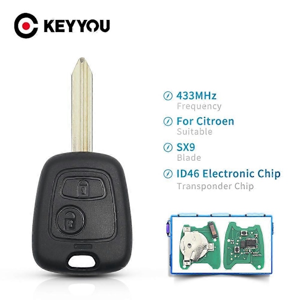 För Citroen C1 C2 C3 C4 Xsara Picasso Berlingo 2002 2003 2004 2005 2006 2007 2008 Bil Fjärrnyckel 433mhz ID46 Chip