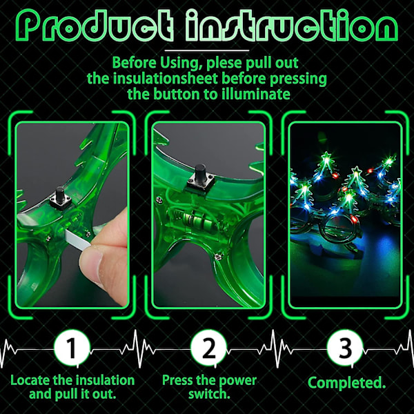 8-pakke Glitter Juletre Lysende Blinkende LED Solbriller Jul Solbriller Gløder I Mørket LED Briller Plast Lysende Briller Jul Tre Kostyme for Julefestgaver