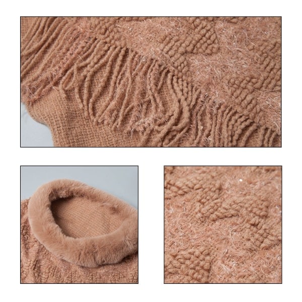 Kvinde Boho efterår og vinter stor strikket sweater med hætte Kamel