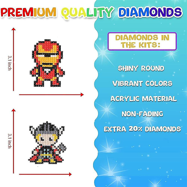 9 stk The Avengers Diamond Painting Stickers Kits for barn, Diy Cartoon Paint By Numbers Diamonds Mosaic Stickers Arts Diamond Craft Stickers Gave