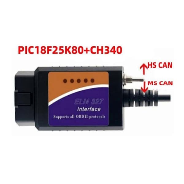 ELM327 Bil OBD2 Adapter USB Scanner med MS-CAN/HS-CAN Switch PIC18F25K80 Chip OBDII Diagnostisk Scan