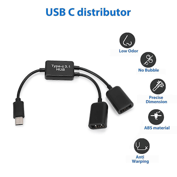 Typ C OTG USB 3.1 2.0 Hona OTG Laddning 2 Port HUB Kabel Y Splitter