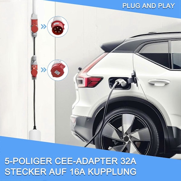5-polet Adapterplugg 32A til 16A Koblingssokkel [3-Fase, 400V] Slangekabel Høystrømsadapter, Protec