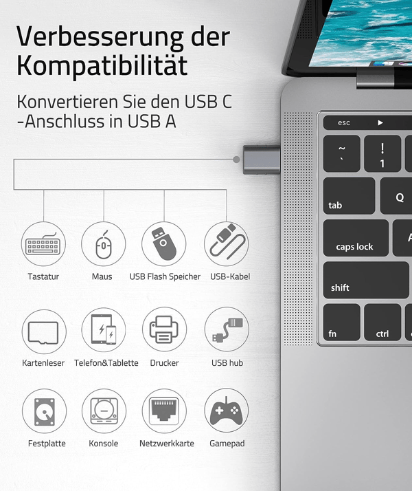 USB 3.2–USB-C OTG-adapteri 10 Gbps Harmaa