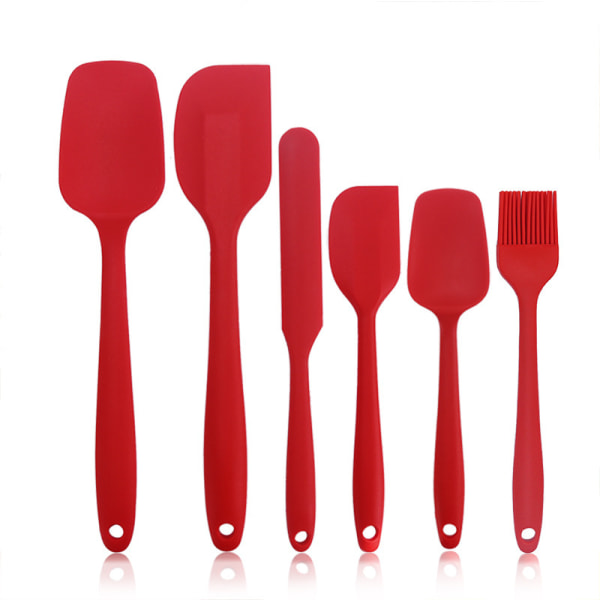 Silicone Kitchen Helper 6-Piece Silicone Spatula Set Heat-Resistant Non-Stick One-Core Stainless Steel-Red