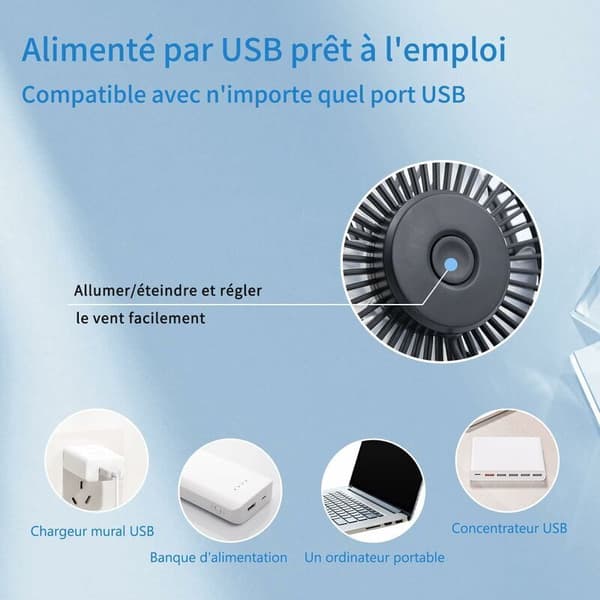3-trins USB bordventilator – Stille < 50 dB – 360° rotation – Kompakt til kontor, hjem, bil, camping