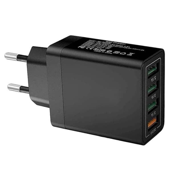 Hurtigoplader 4x USB Quick Charge 3.0 3.1A Sort