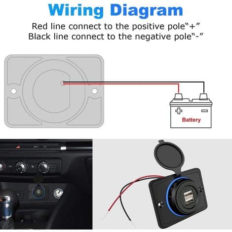 12V USB-uttak, Dobbel 12V USB-port, 3.1A USB billader, USB billader for bil, buss, bobil, båt