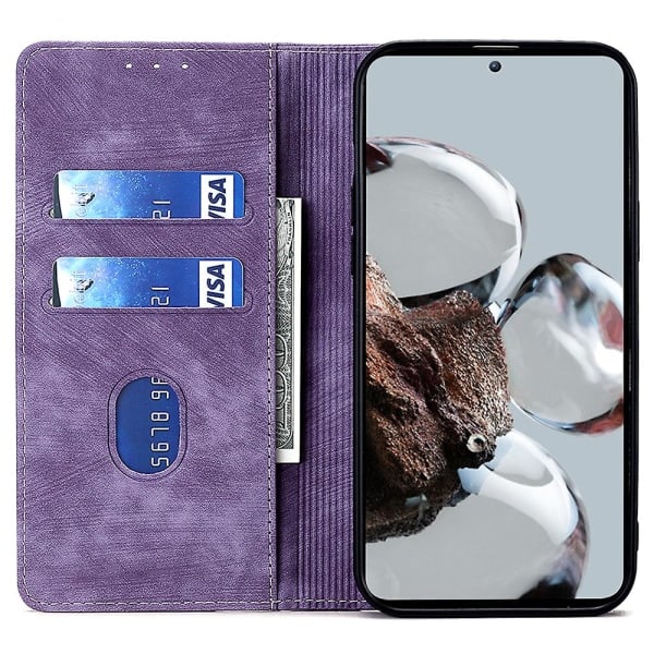 Texturerat fodral för Xiaomi Redmi Note 12 Turbo / Poco F5 5g Rfid-blockerande plånbok Magnetiskt läder Flip Stand Fodral Lila